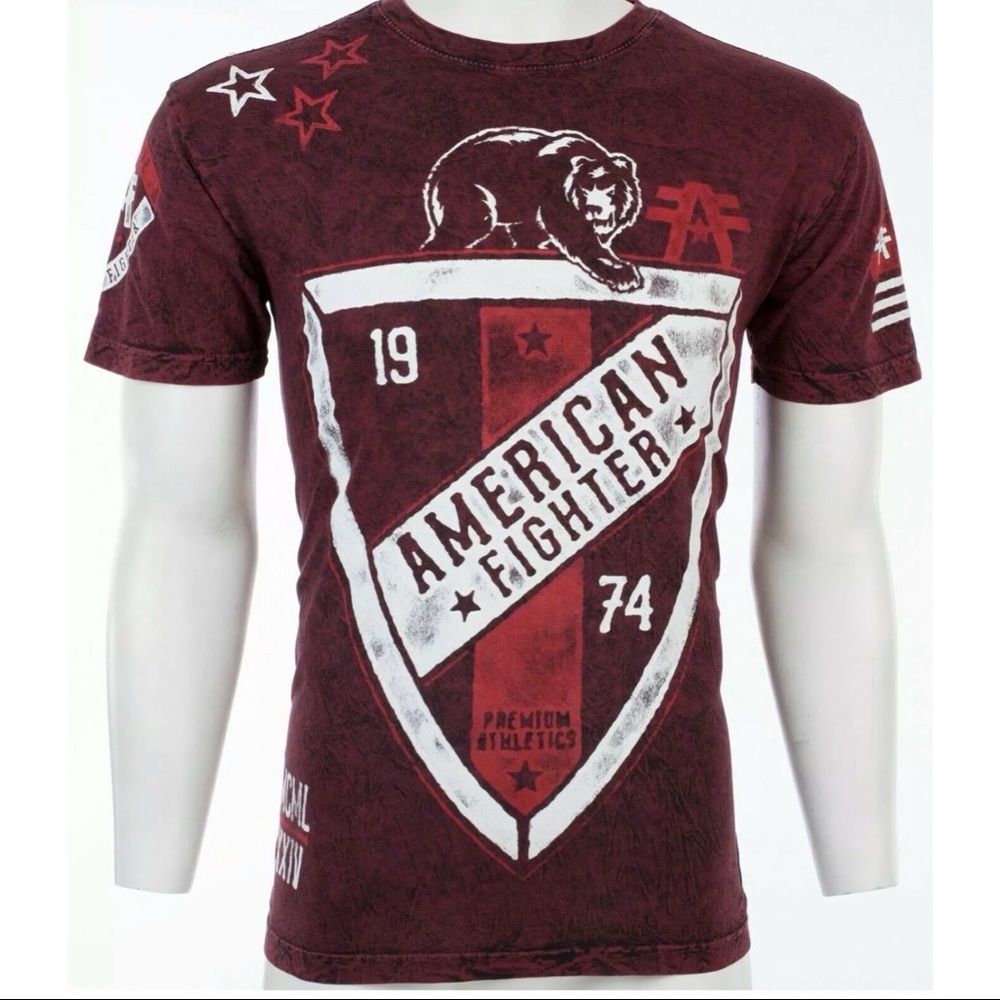 AMERICAN FIGHTER Cincinnati Burgundy Athletic Fit Mens Crewneck T-shirt L XL NWT - Picture 5 of 10